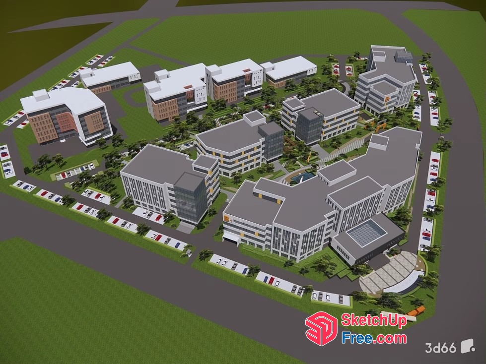 Office Building With Modern Architecture And Green Spaces 3D SketchUp File