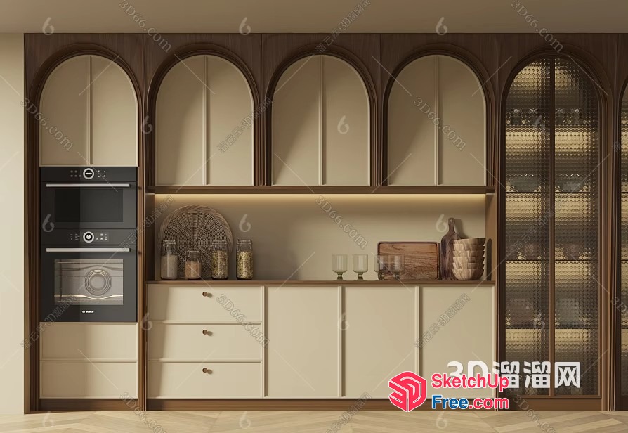 Modern Kitchen With Arched Cabinets And Built-In Appliances 3D SketchUp File