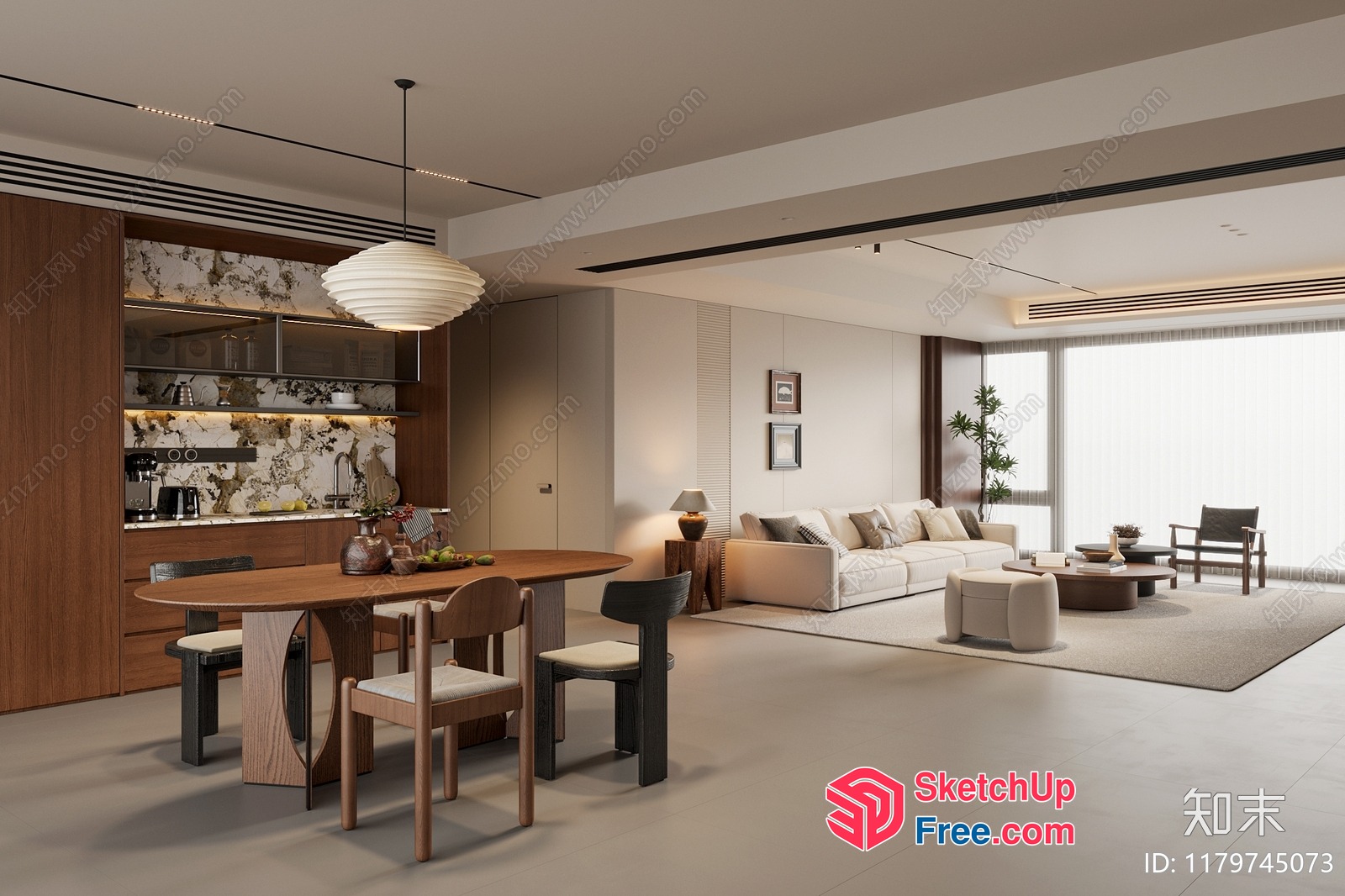 Elegant Modern Living Room With Sleek Dining Area 3D SketchUp File