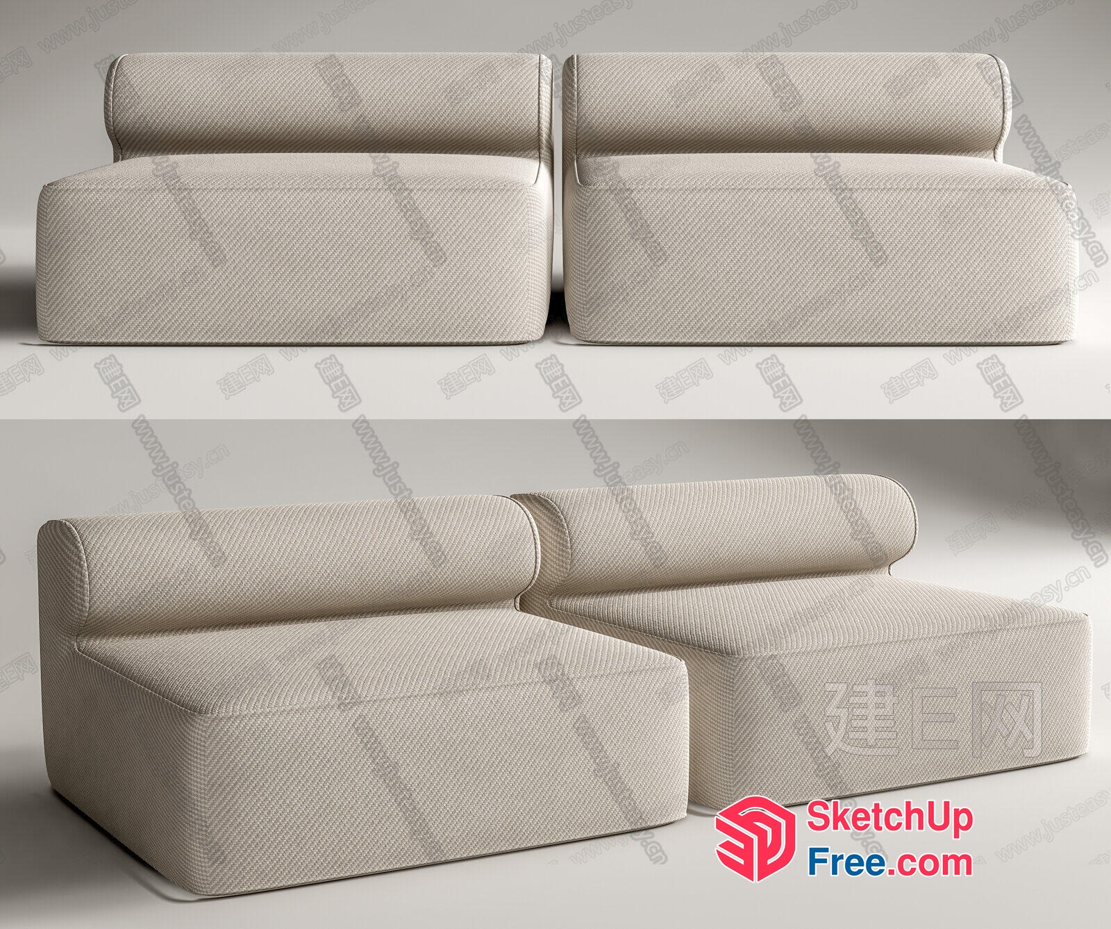 Modern White Fabric Furniture Collection 3D SketchUp File