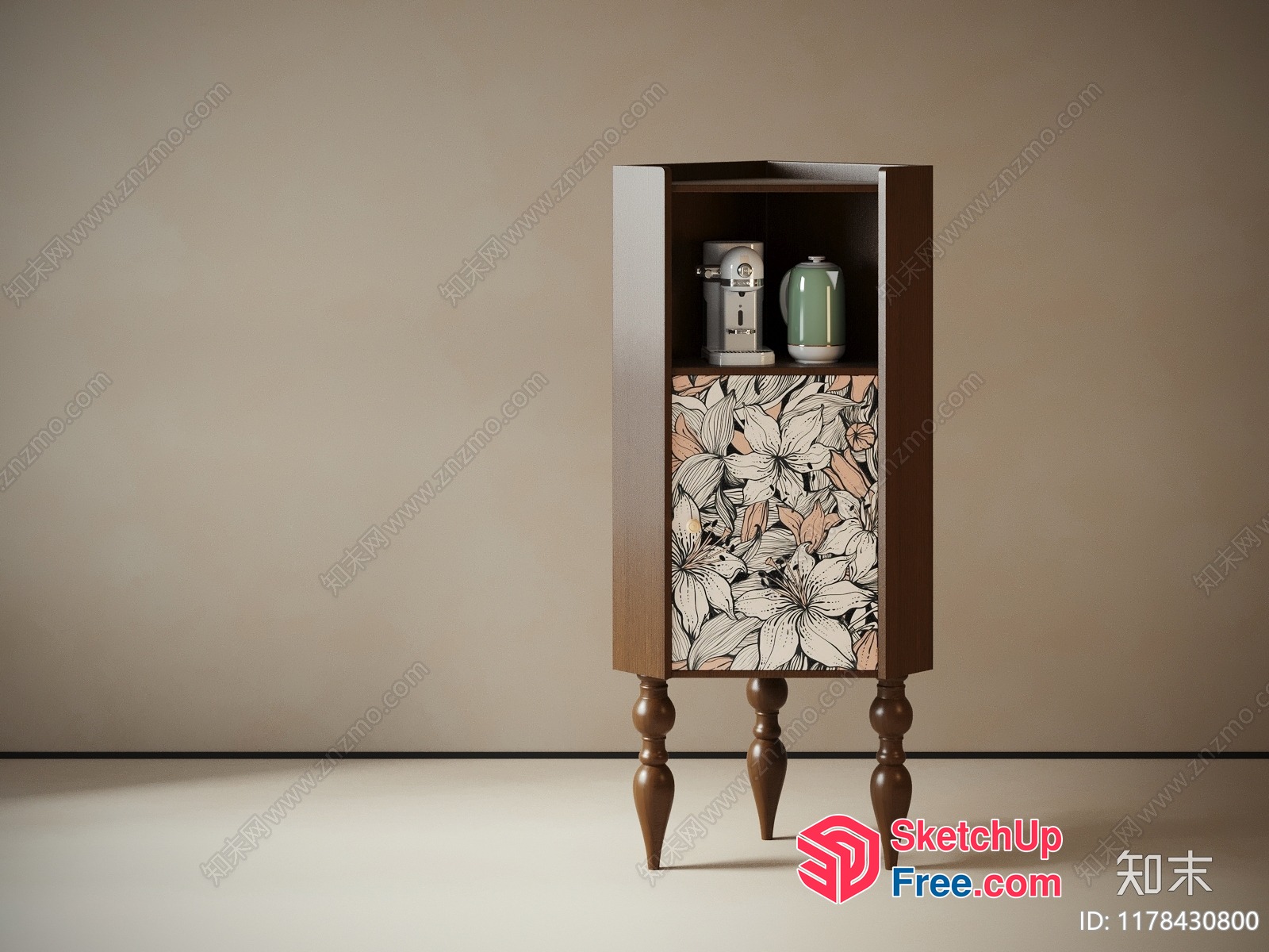 Elegant Brown And Floral Patterned Cabinet 3D SketchUp File