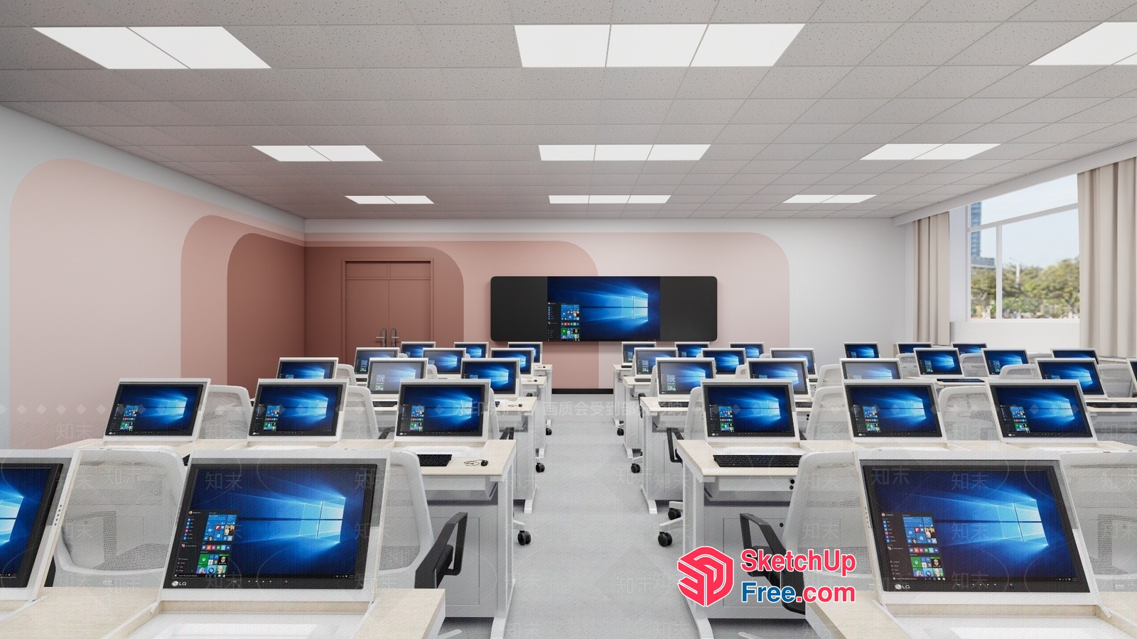Computer Lab With Multiple Workstations And Large Screen Display 3D SketchUp File