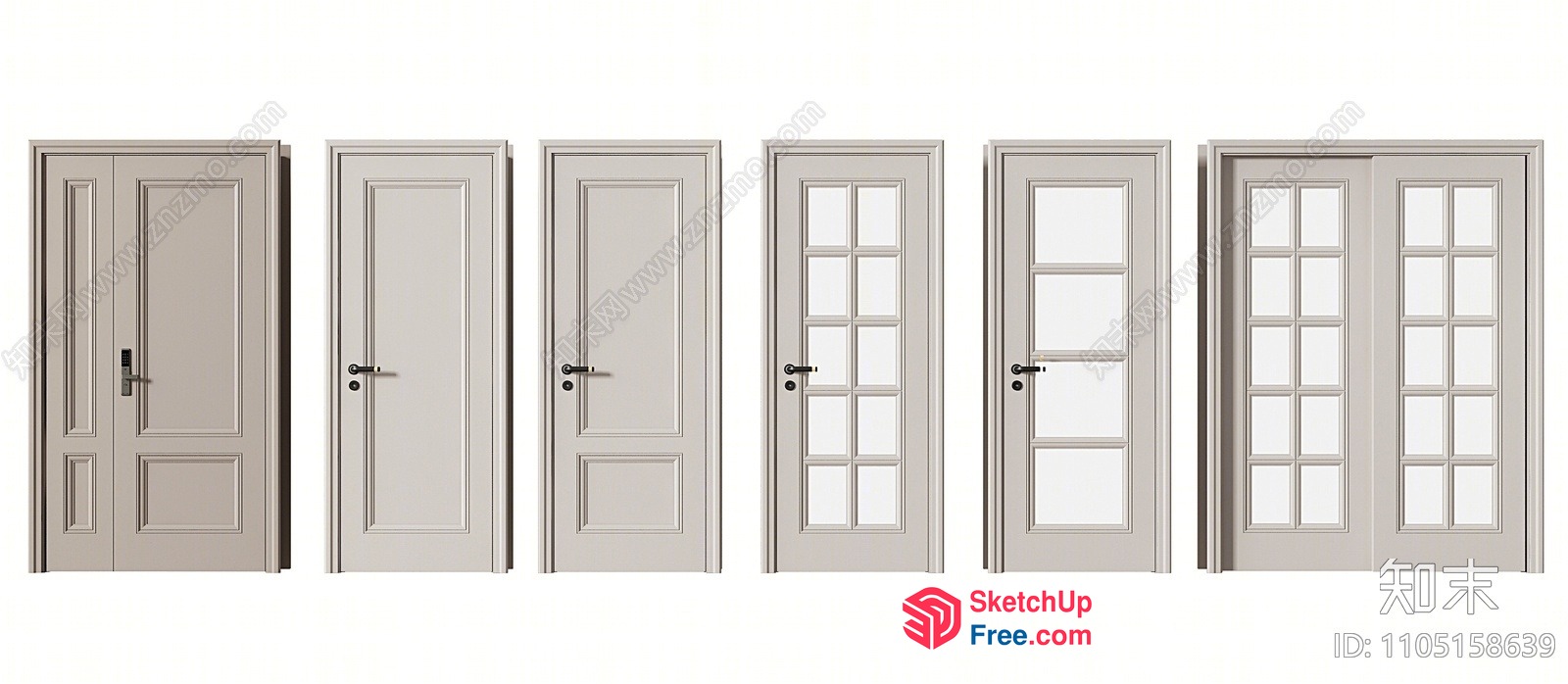 Elegant White Doors With Classic Style And Hardware 3D SketchUp File