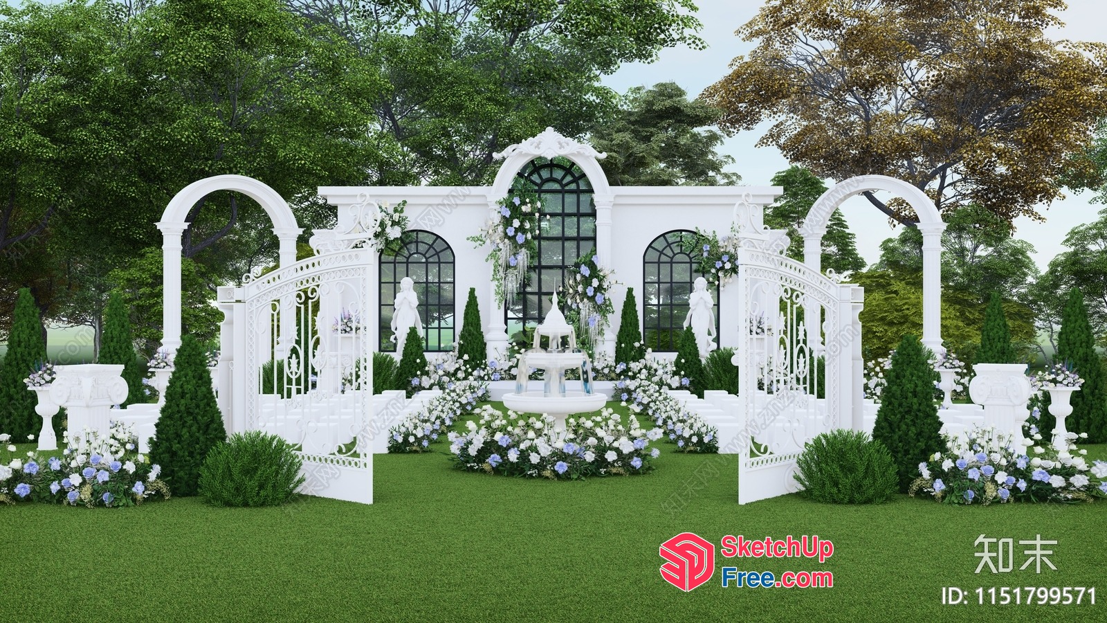 Elegant White Wedding Garden Decor 3D SketchUp File