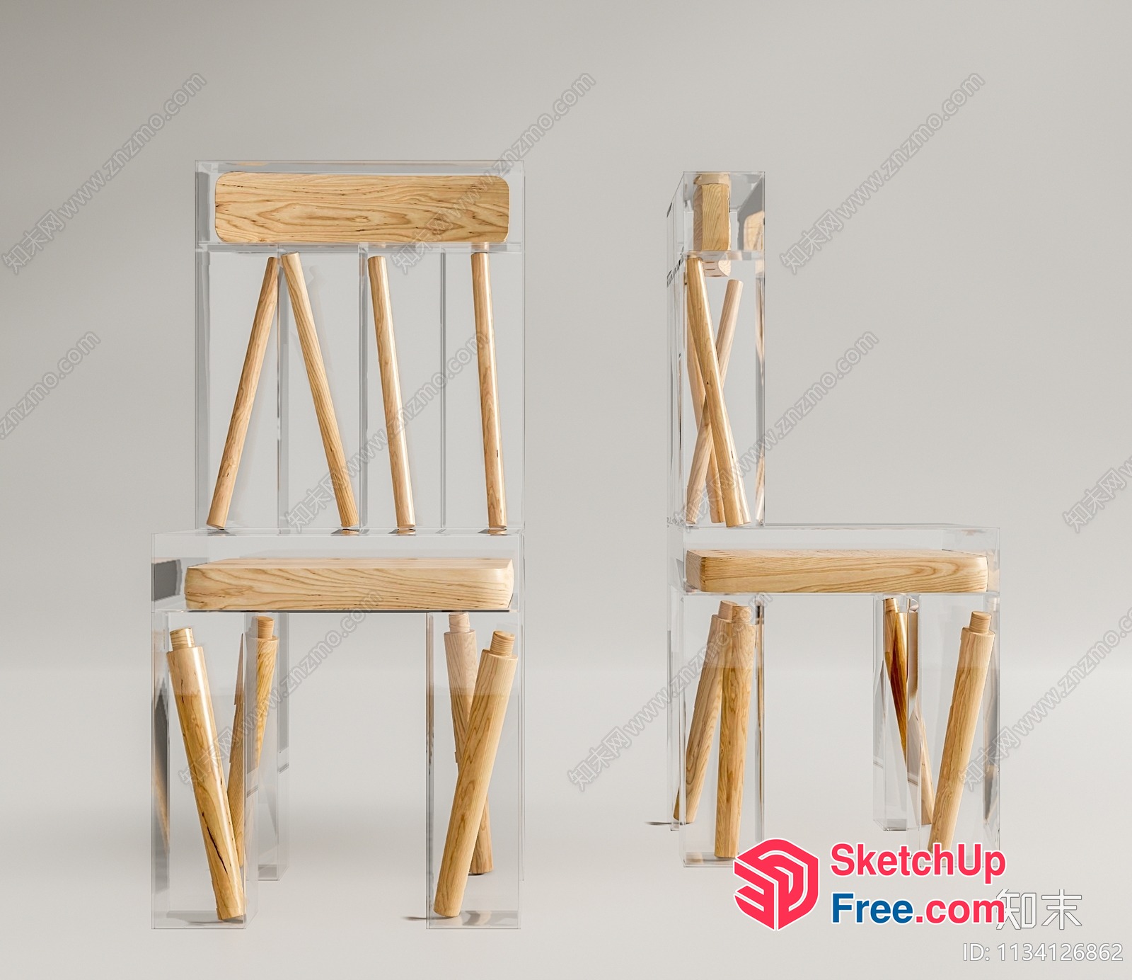 Clear Acrylic Chairs With Wooden Legs 3D SketchUp File