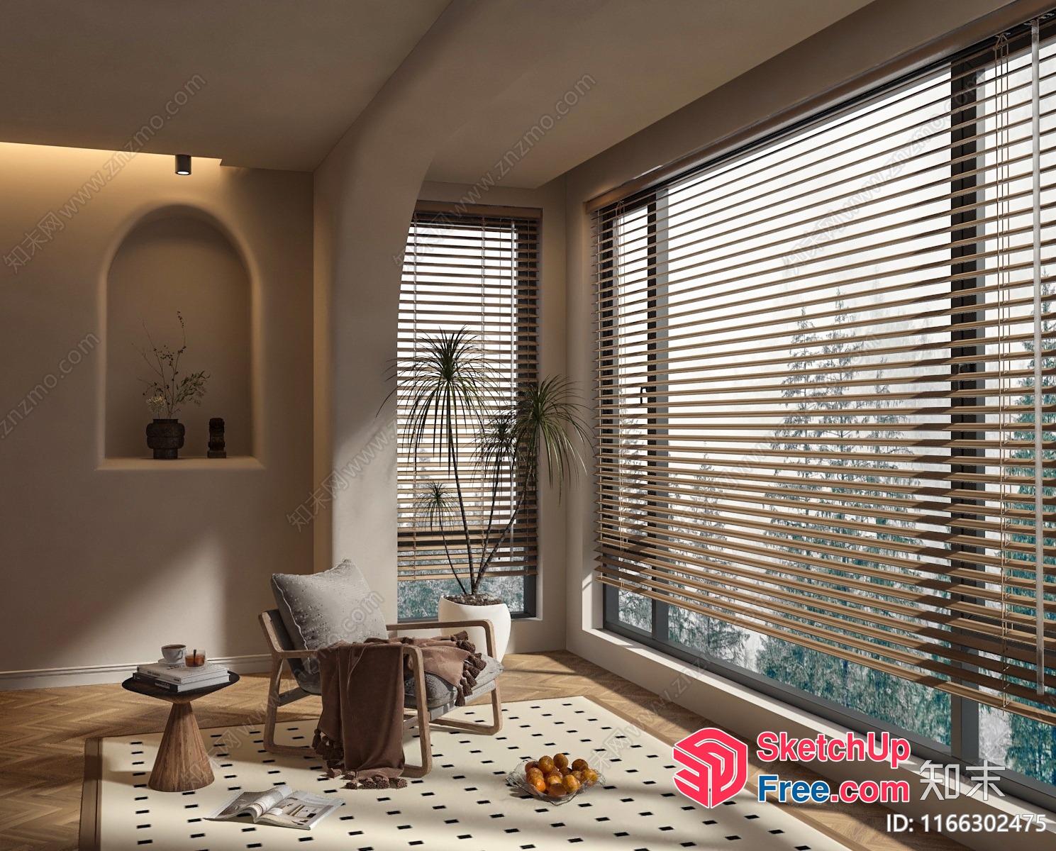 Modern Minimalist Interior With Natural Light And Wood Accents 3D SketchUp File