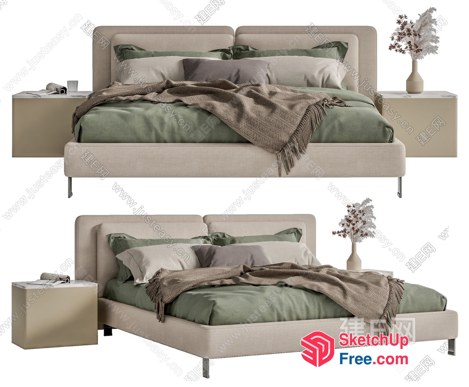 Modern Bed And Bedside Table Arrangement 3D SketchUp File