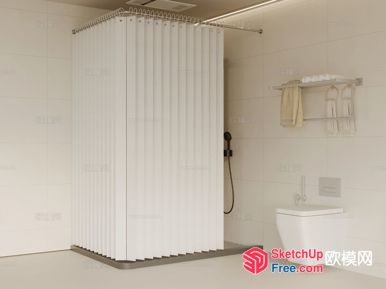 Modern Bathroom Interior With Shower Curtain And Toilet 3D SketchUp File