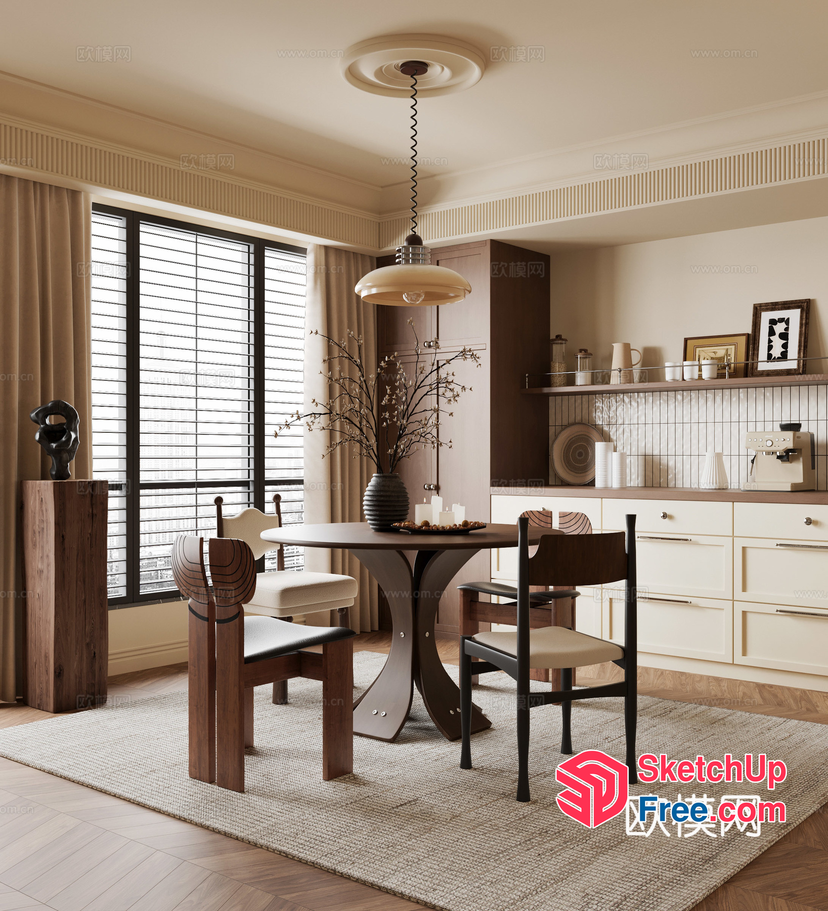Classic Creamy European Style Dining Room 3D SketchUp File