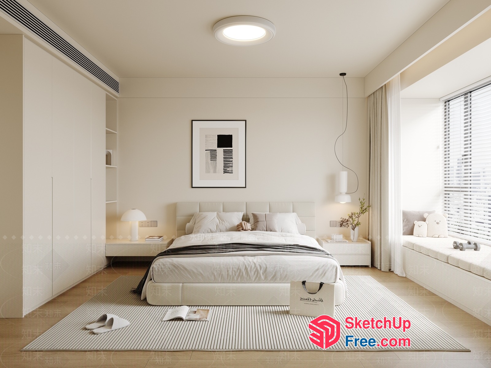 Minimalist White And Beige Bedroom Decor 3D SketchUp File