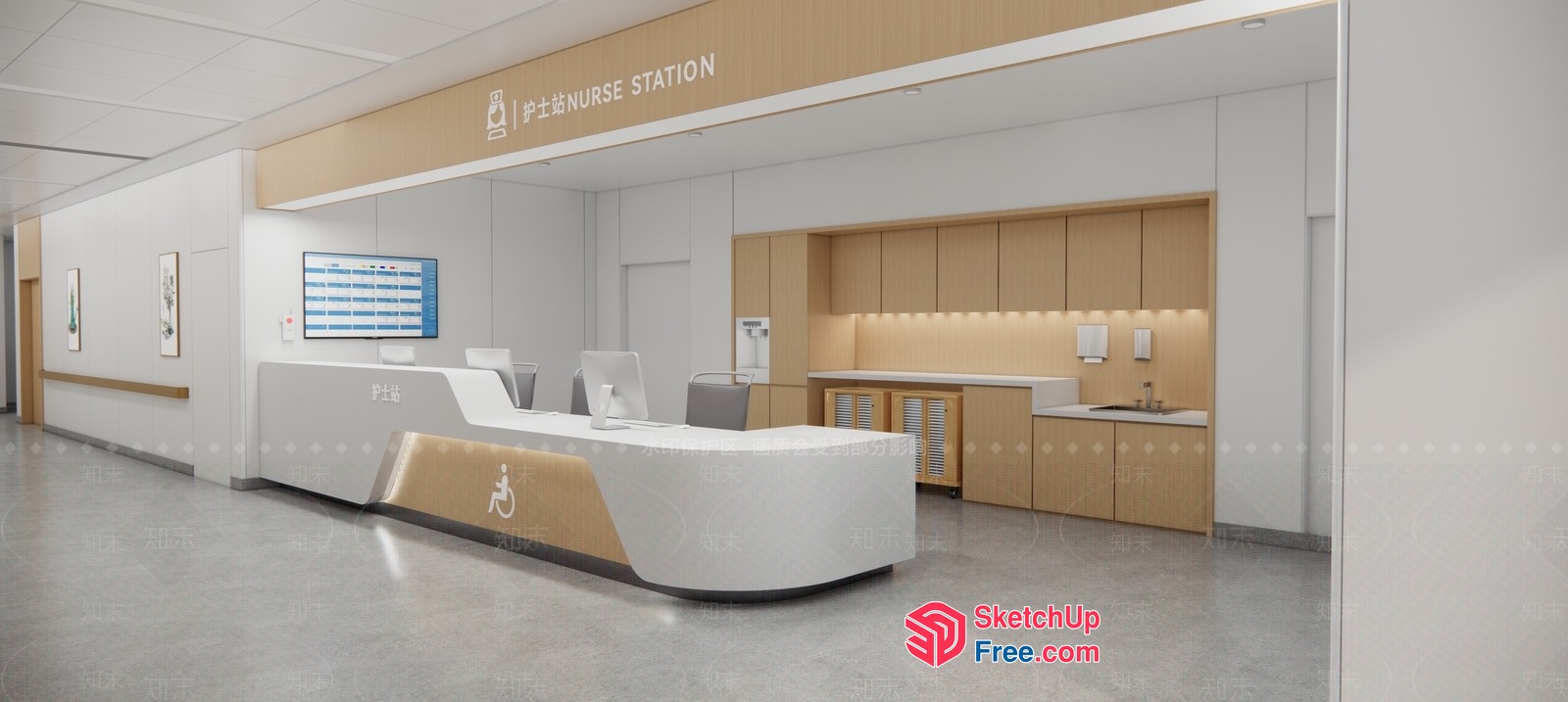 Modern Hospital Reception Desk Area 3D SketchUp File