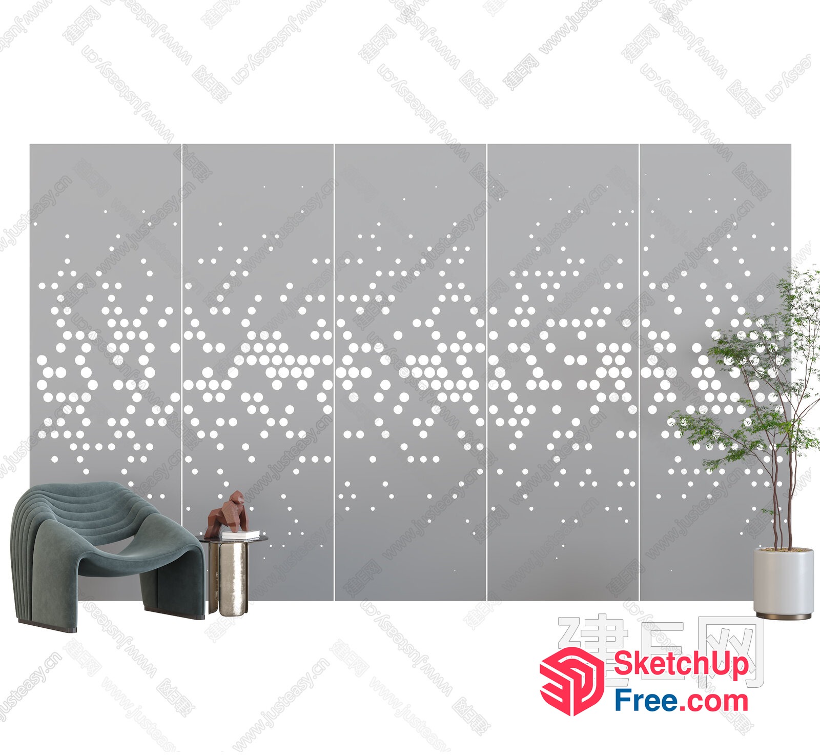 Minimalist Japanese Style Room With Gray Wall And White Dots 3D SketchUp File