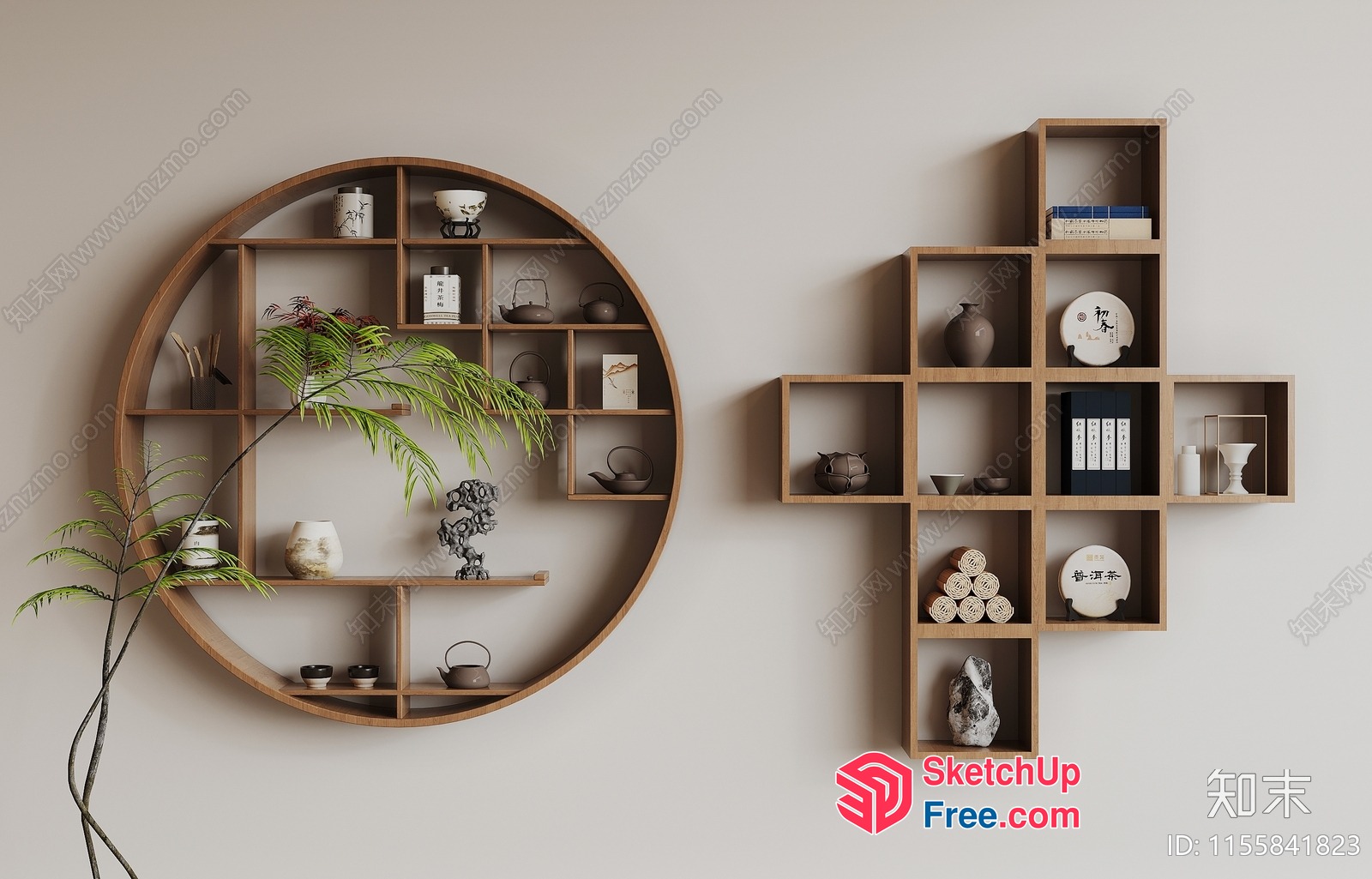 Decorative Wall Shelves With Asian-Inspired Decor 3D SketchUp File