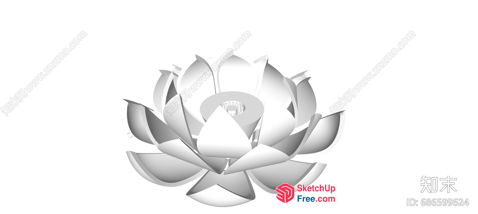 Lotus Flower In White And Gray 3D SketchUp File