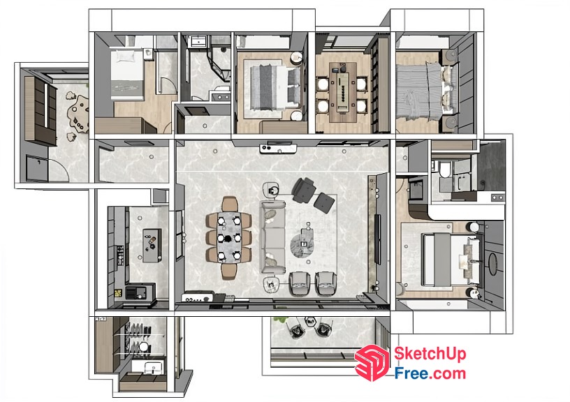Modern Villa Floor Plan 3D SketchUp File