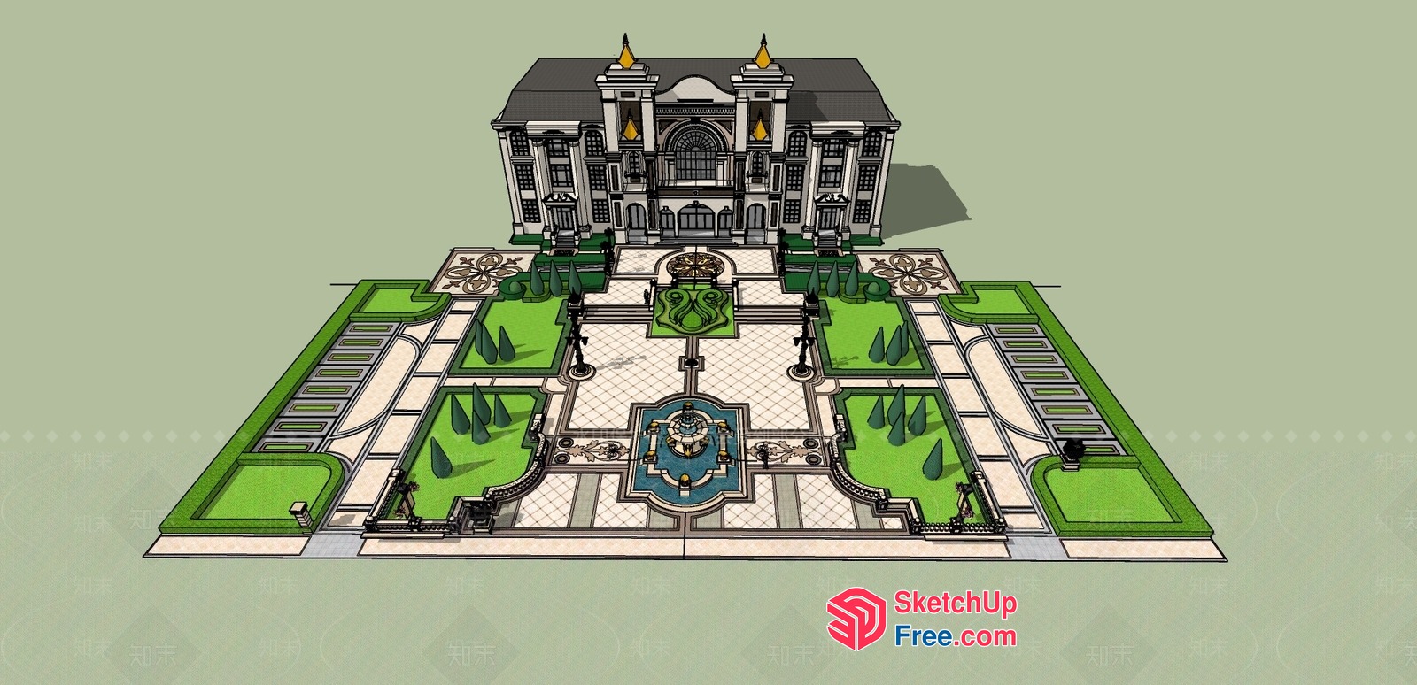 Elegant European-Style Villa With Ornate Gardens 3D SketchUp File