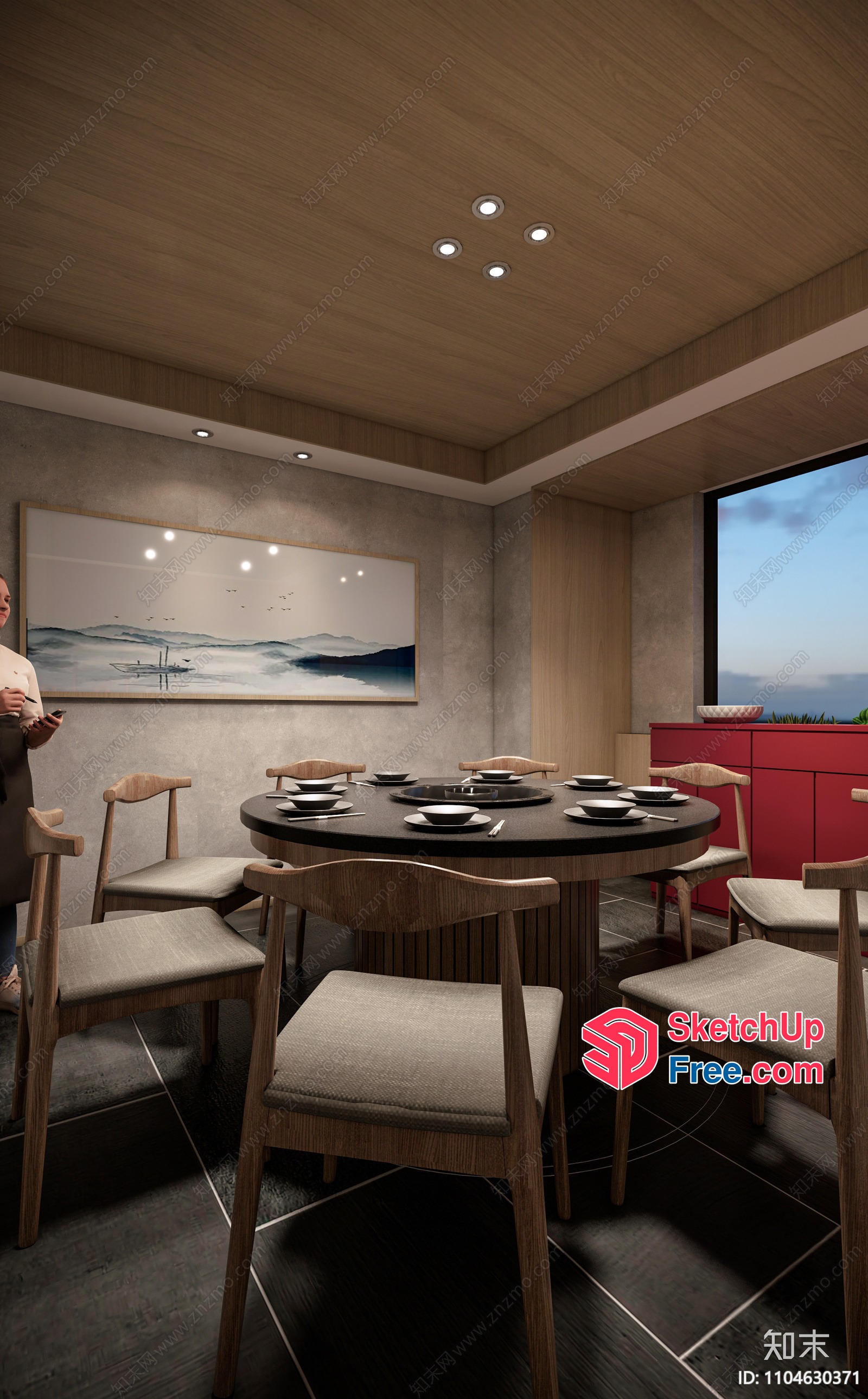 Modern Dining Room With Round Table And Chairs 3D SketchUp File
