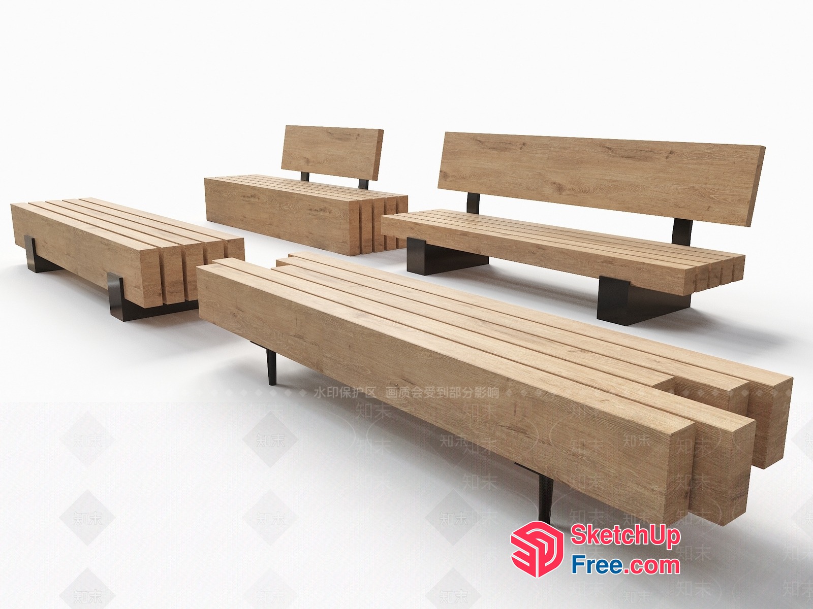 Modern Wooden Bench Set For Outdoor Or Indoor Spaces 3D SketchUp File