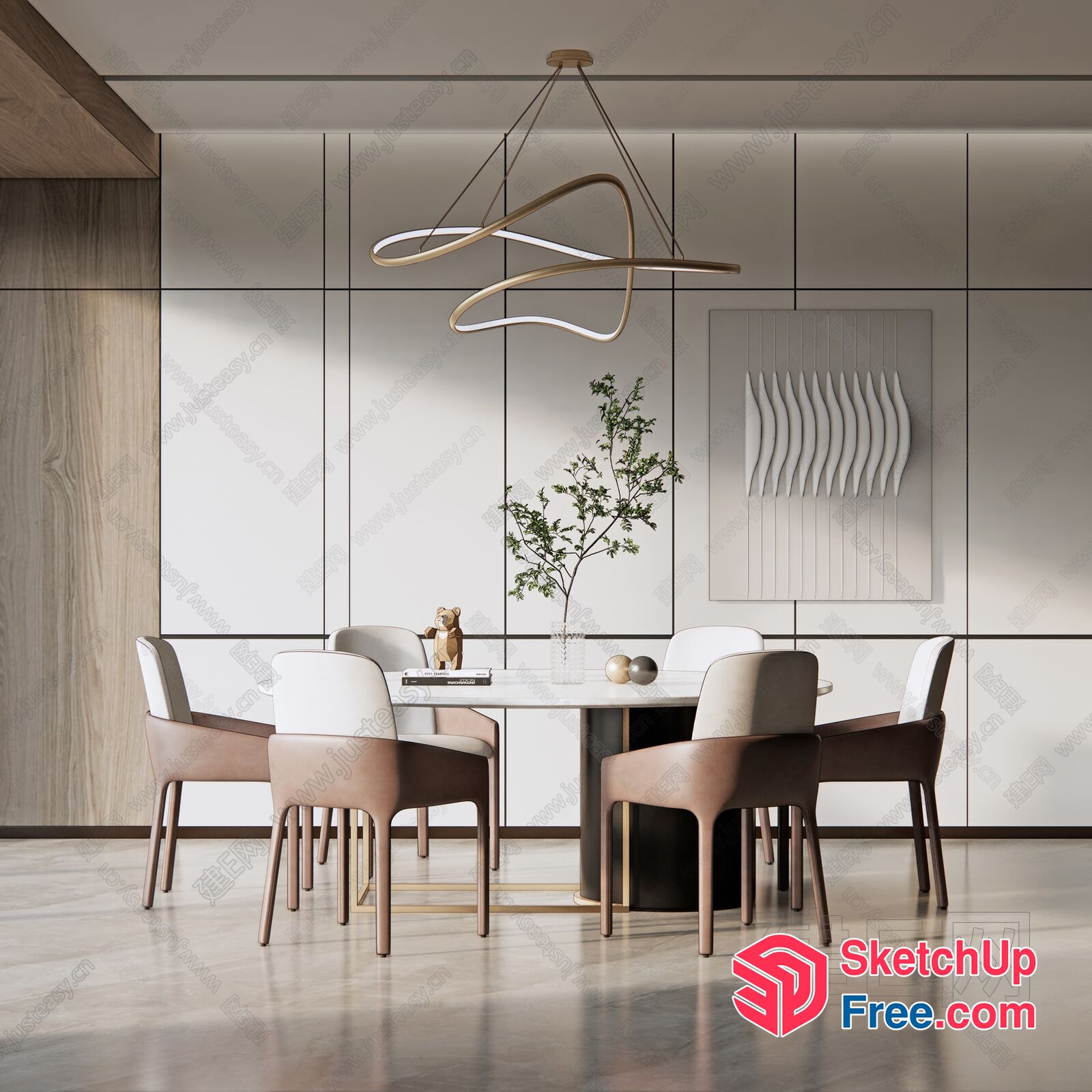 Elegant Dining Room With Modern Chandelier And Minimalist Furniture 3D SketchUp File