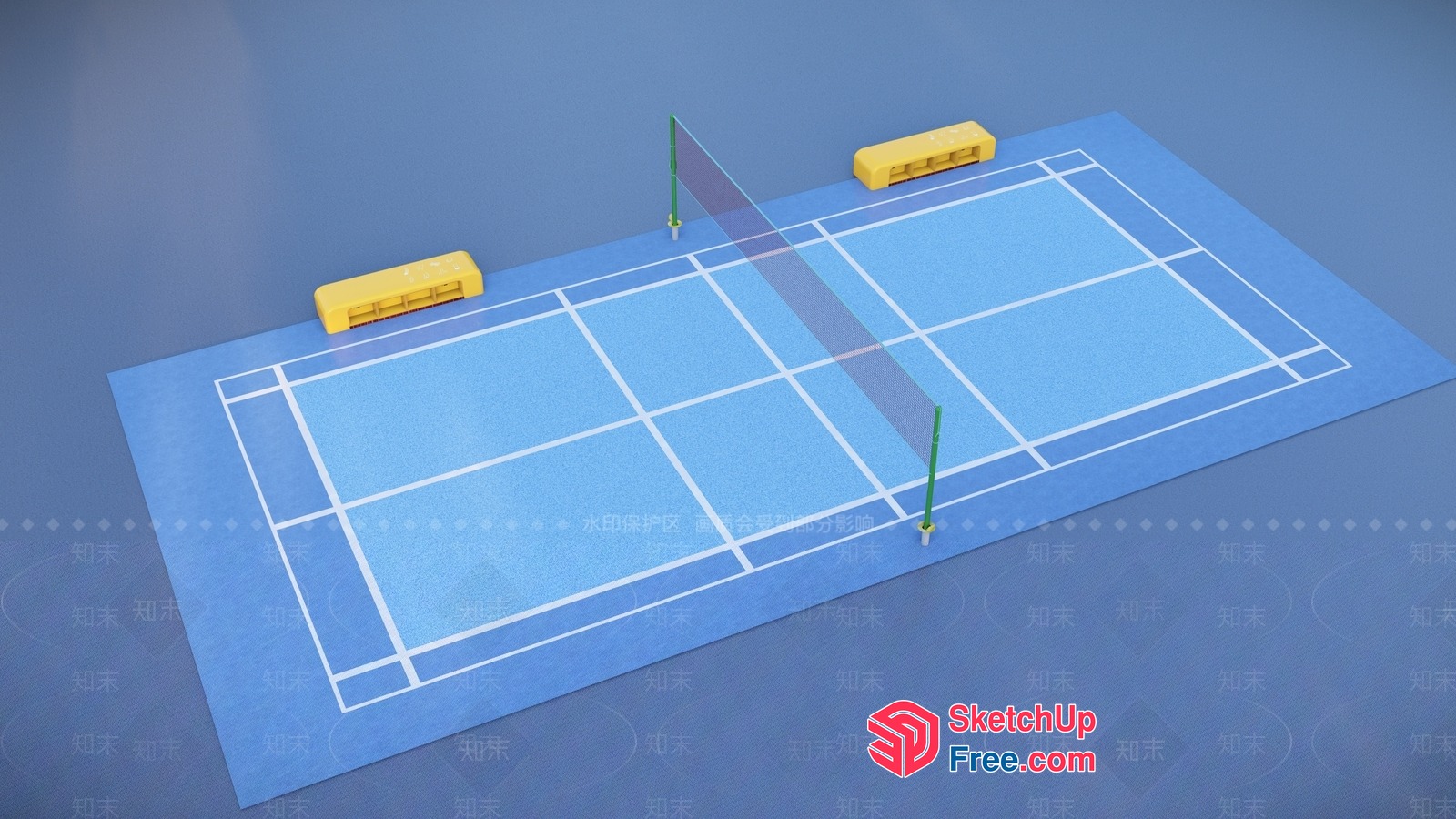 Tennis Court With Blue Surface And White Lines 3D SketchUp File