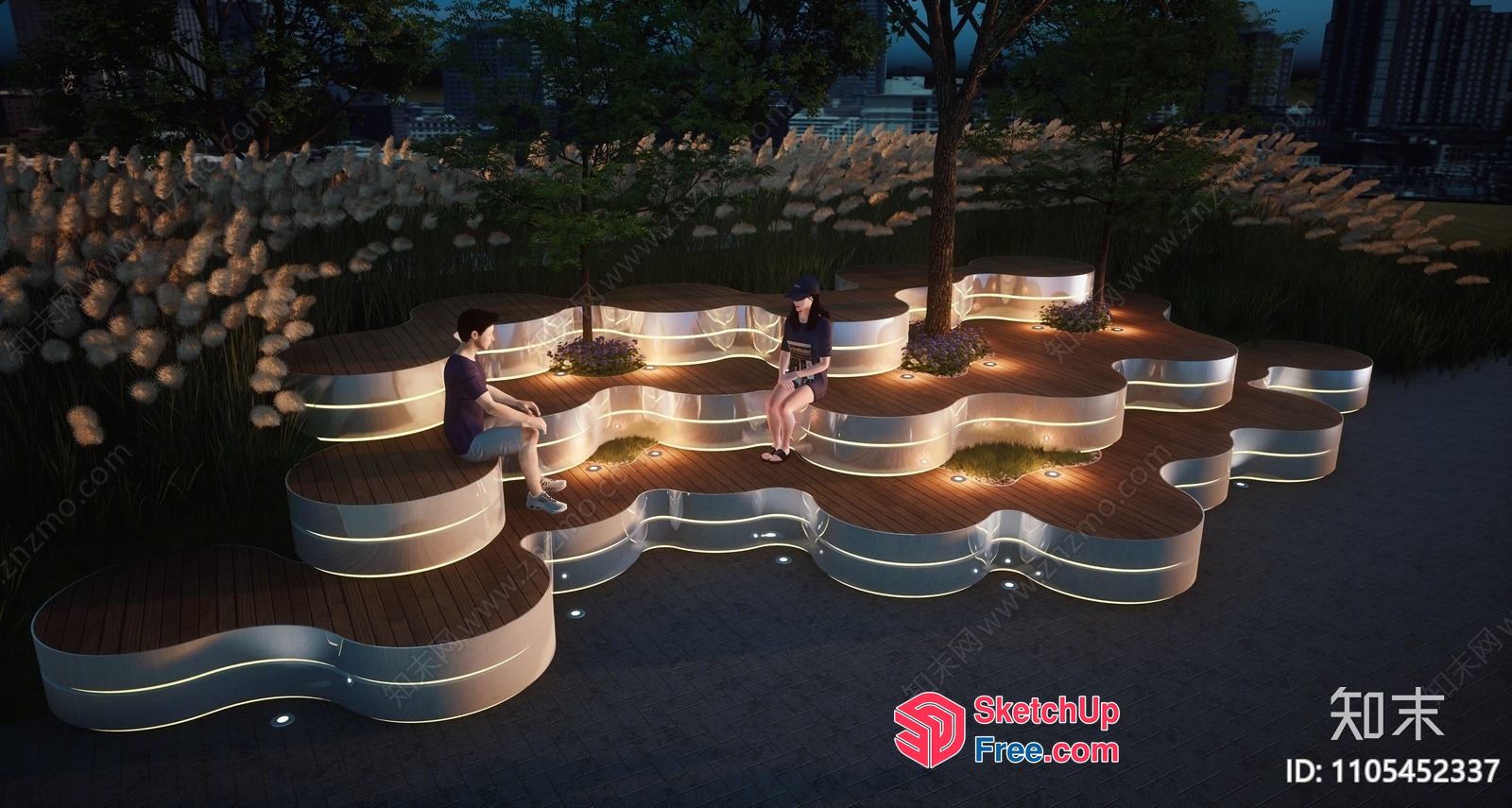 Modern Outdoor Stairway With Built-In Seating And Lighting 3D SketchUp File