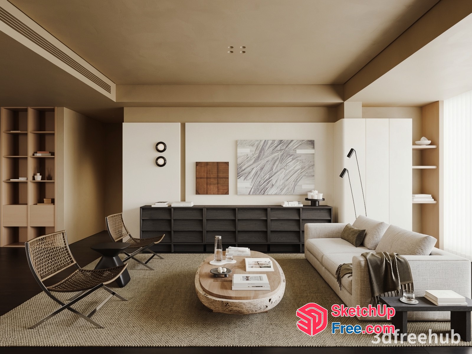 Minimalist Japanese Style Living Room With Natural Elements 3D SketchUp File