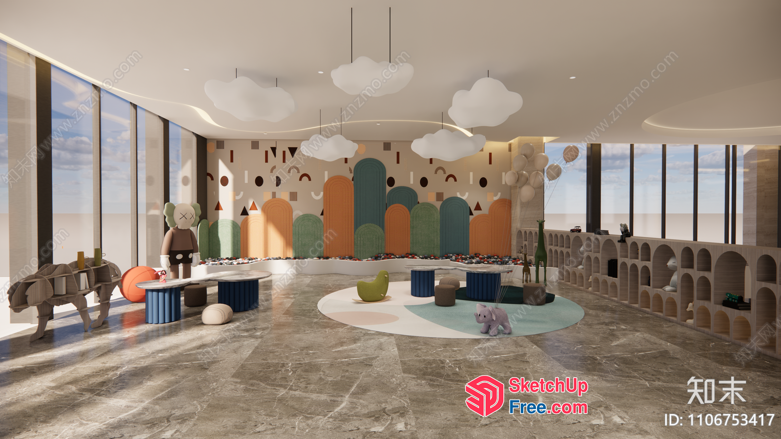 Modern Playroom With Animal Decor And Toy Storage 3D SketchUp File