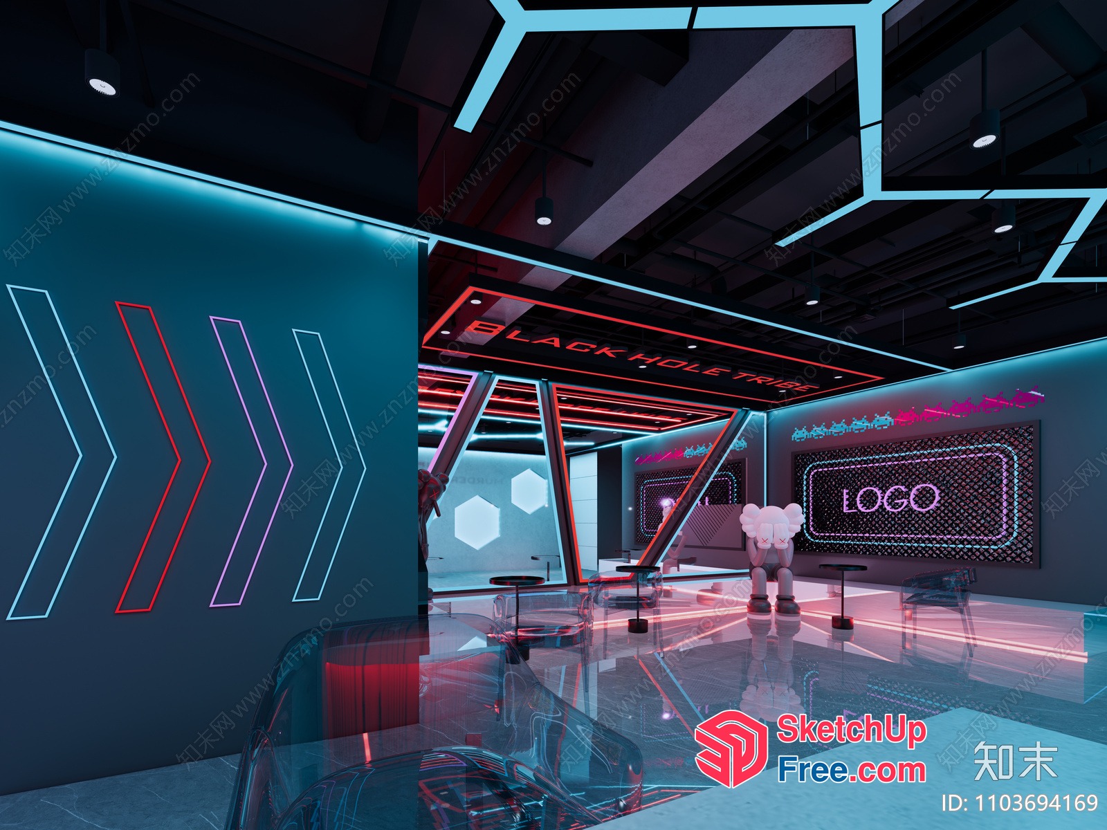Futuristic Neon-Lit Room Interior 3D SketchUp File