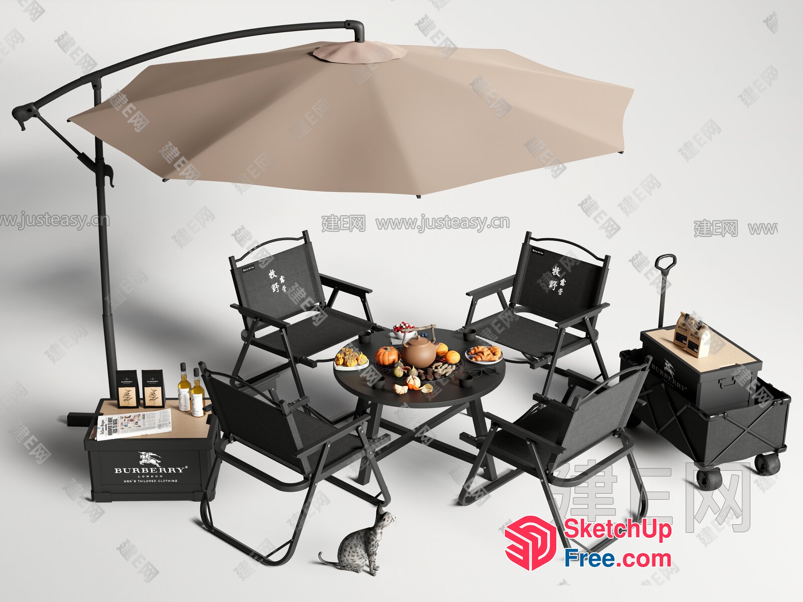 Outdoor Furniture Set With Umbrella And Table 3D SketchUp File