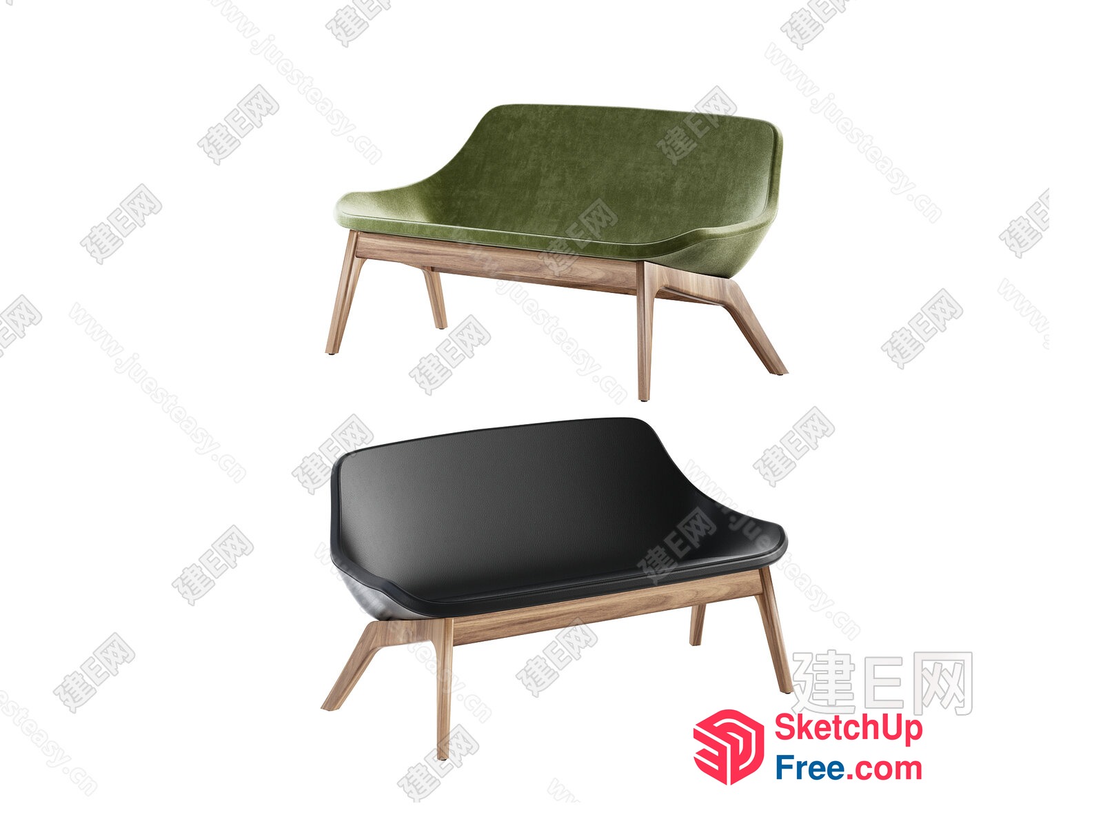 Modern Sofa And Loveseat Set With Wooden Legs 3D SketchUp File
