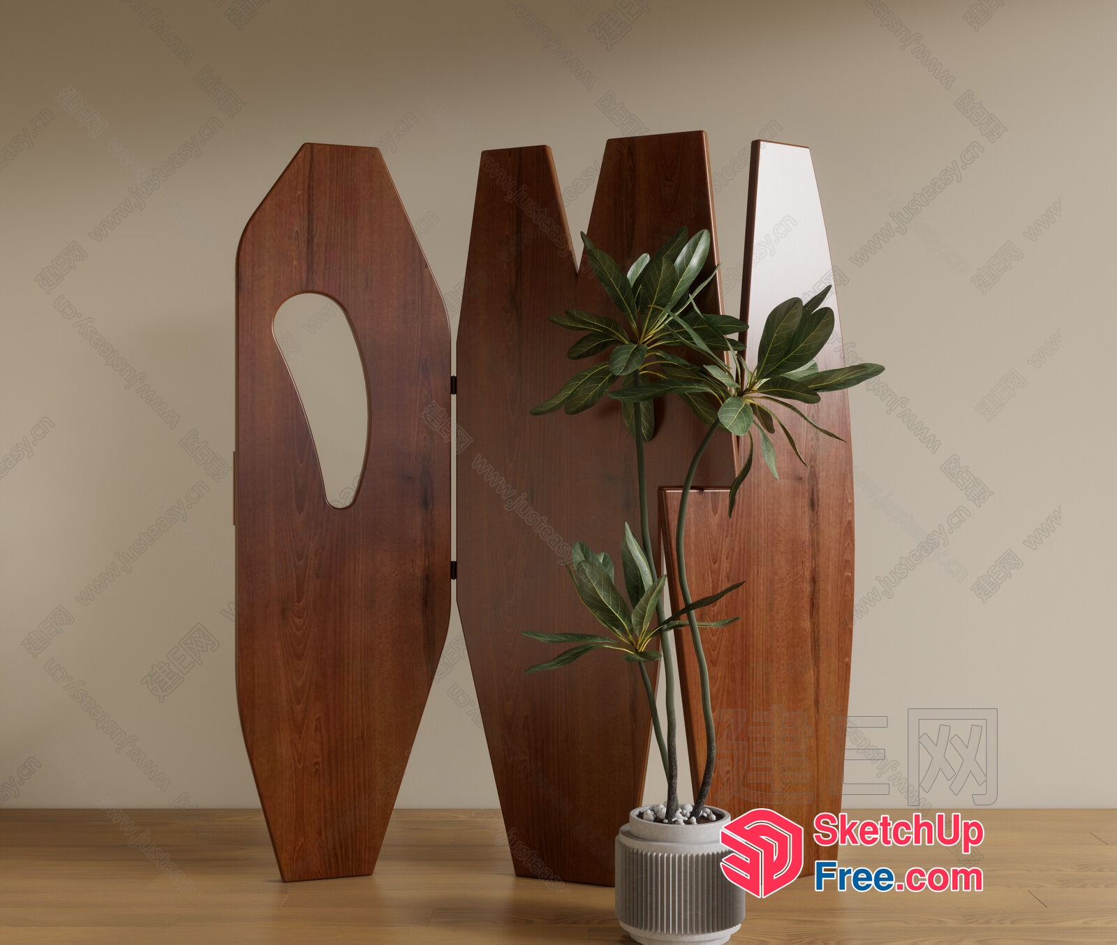 Wooden Decorative Room Divider With Plant 3D SketchUp File Wooden Decorative Room Divider With Plant 3D SketchUp File
