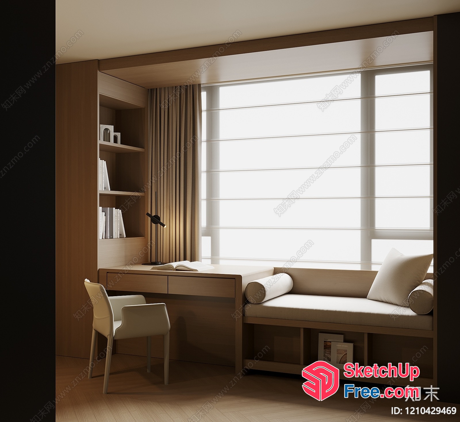 Minimalist Japanese Style Interior Room With Natural Wood Accents 3D SketchUp File