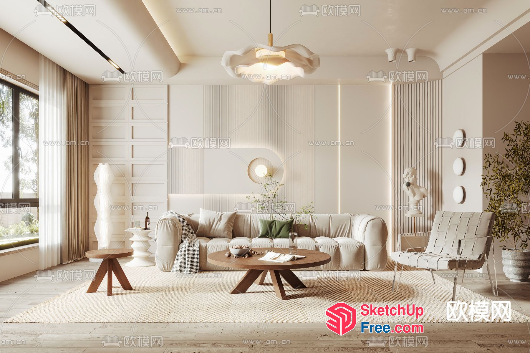 Modern Minimalist Creamy Style Living Room 3D SketchUp File
