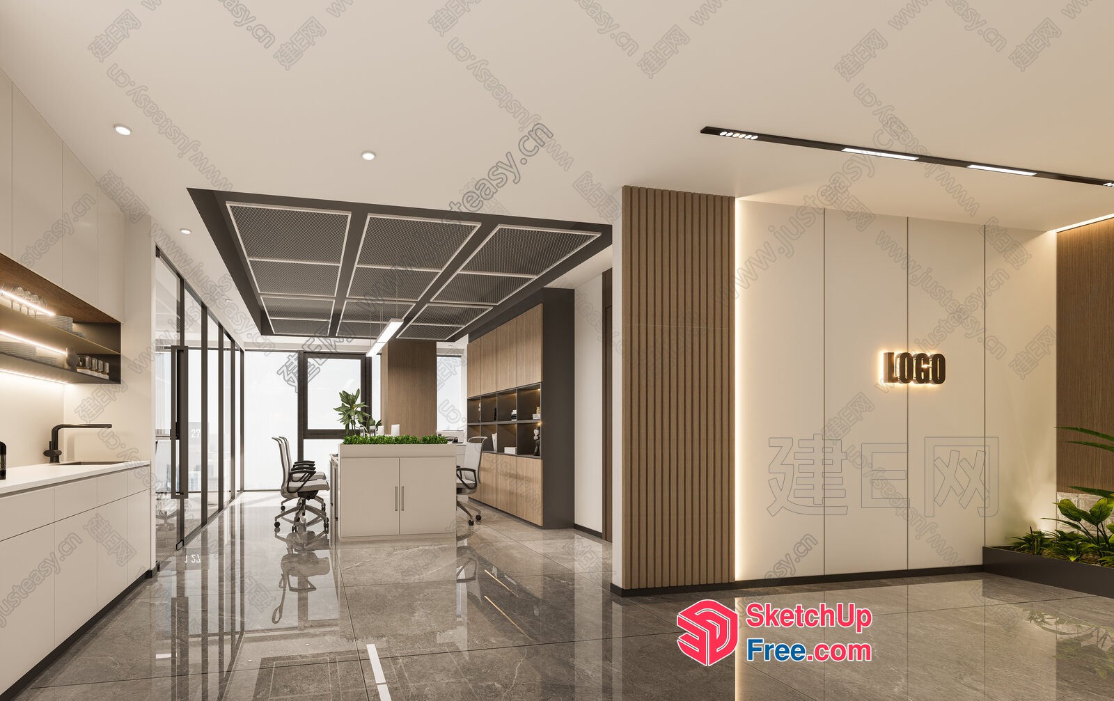 Modern Office Space With Sleek White And Brown Decor 3D SketchUp File