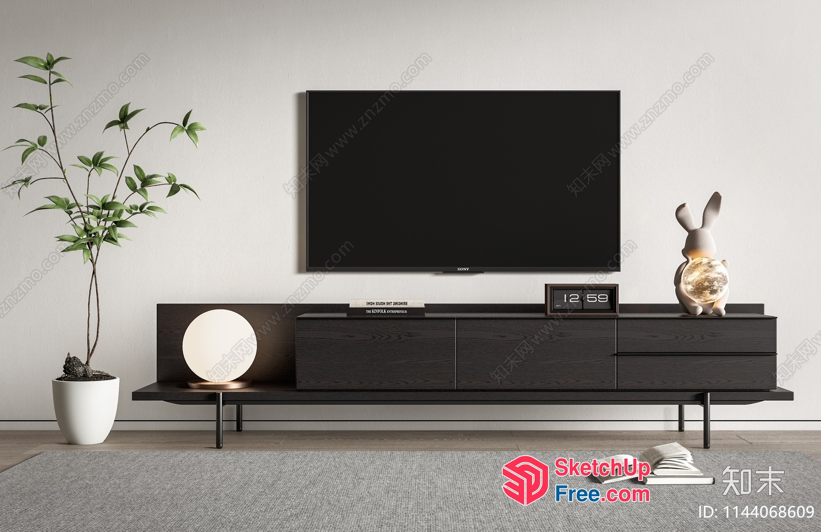 Modern Minimalist Living Room With Flat Screen Tv And Decor 3D SketchUp File