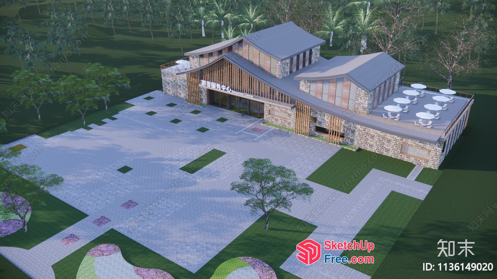 Modern Villa Exterior With Large Parking Area 3D SketchUp File