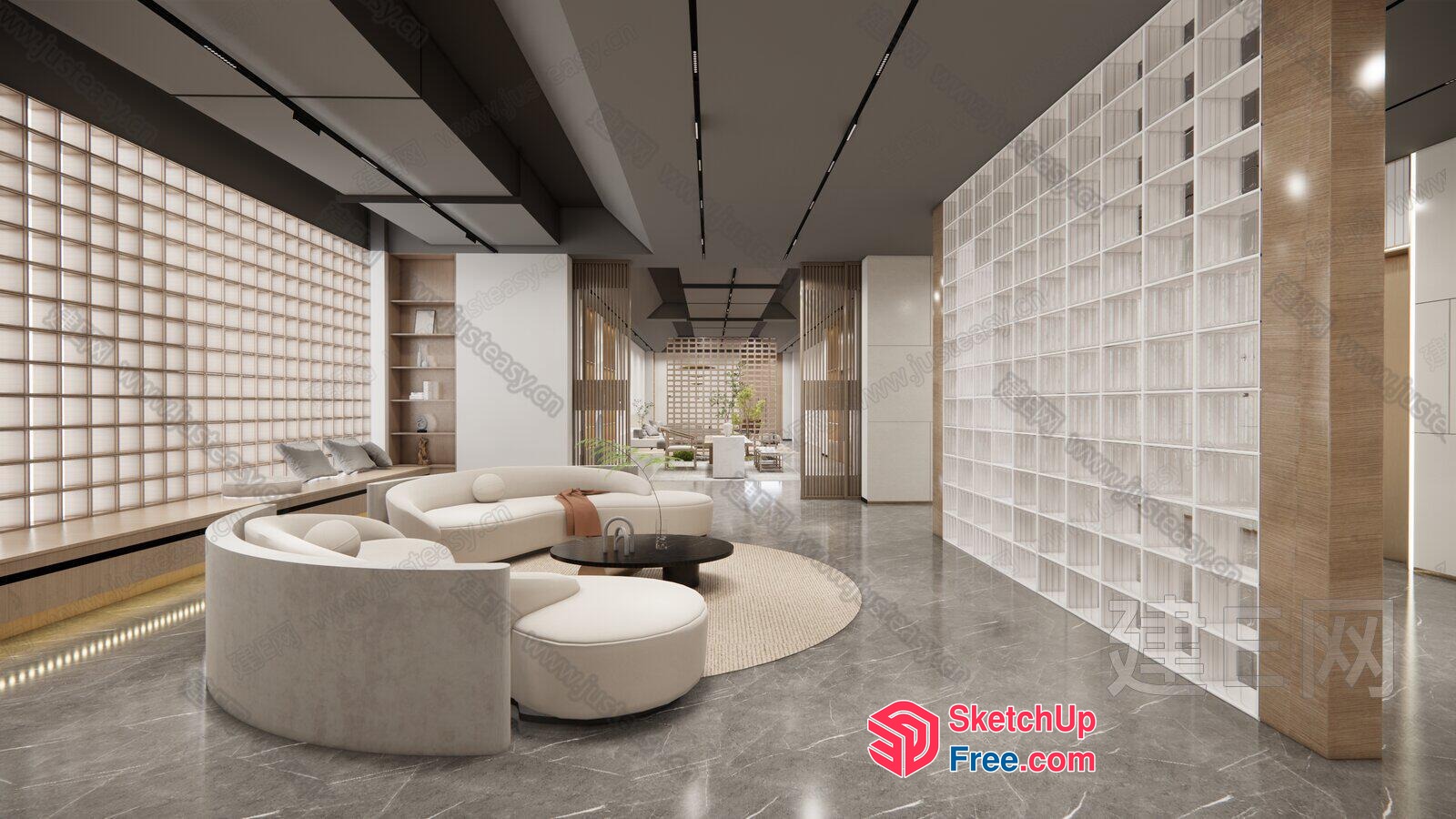 Elegant And Modern Glass Brick Wall 3D SketchUp File