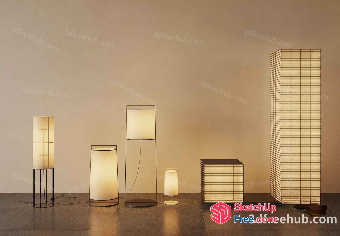 Modern Japanese Style Floor Lamps Collection 3D SketchUp File