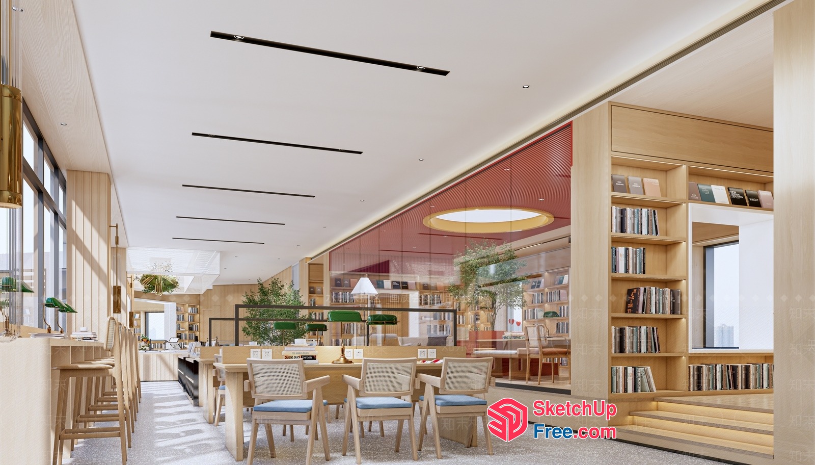 Modern Library Interior With Natural Light And Comfortable Seating 3D SketchUp File