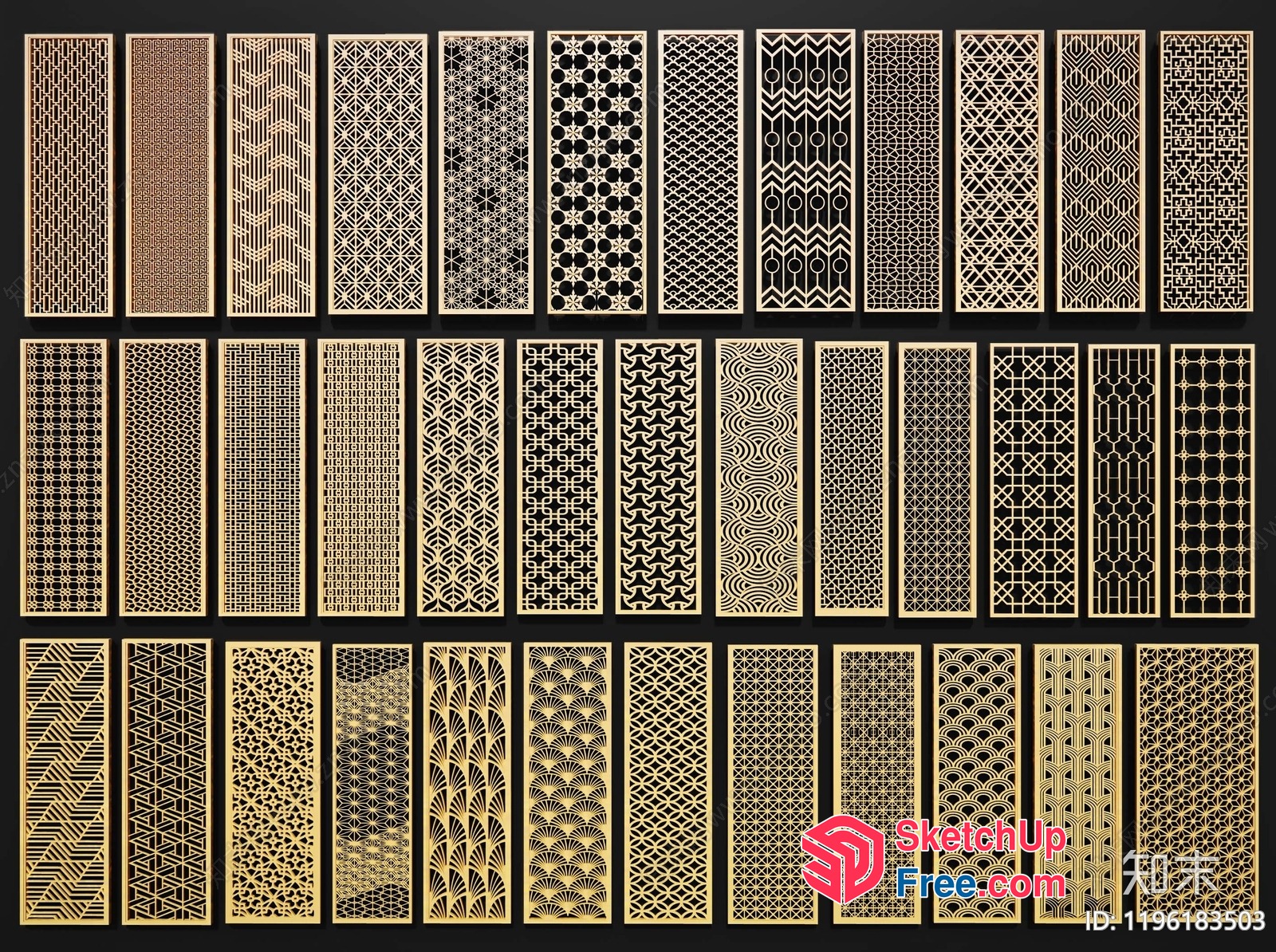 Intricate Geometric Patterns On Rectangular Panels 3D SketchUp File