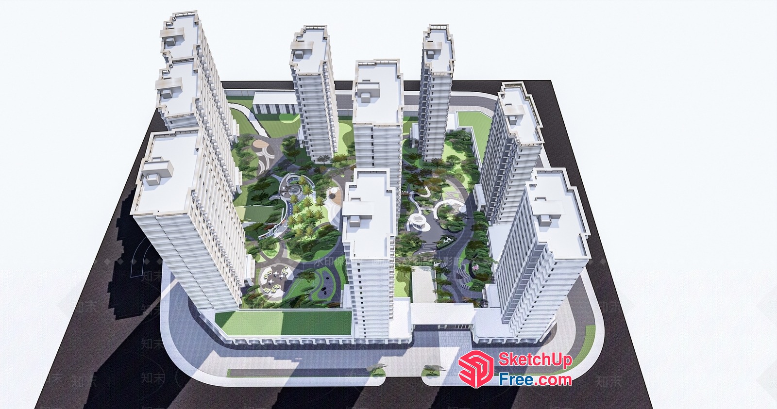 Modern Apartment Complex With Green Spaces 3D SketchUp File