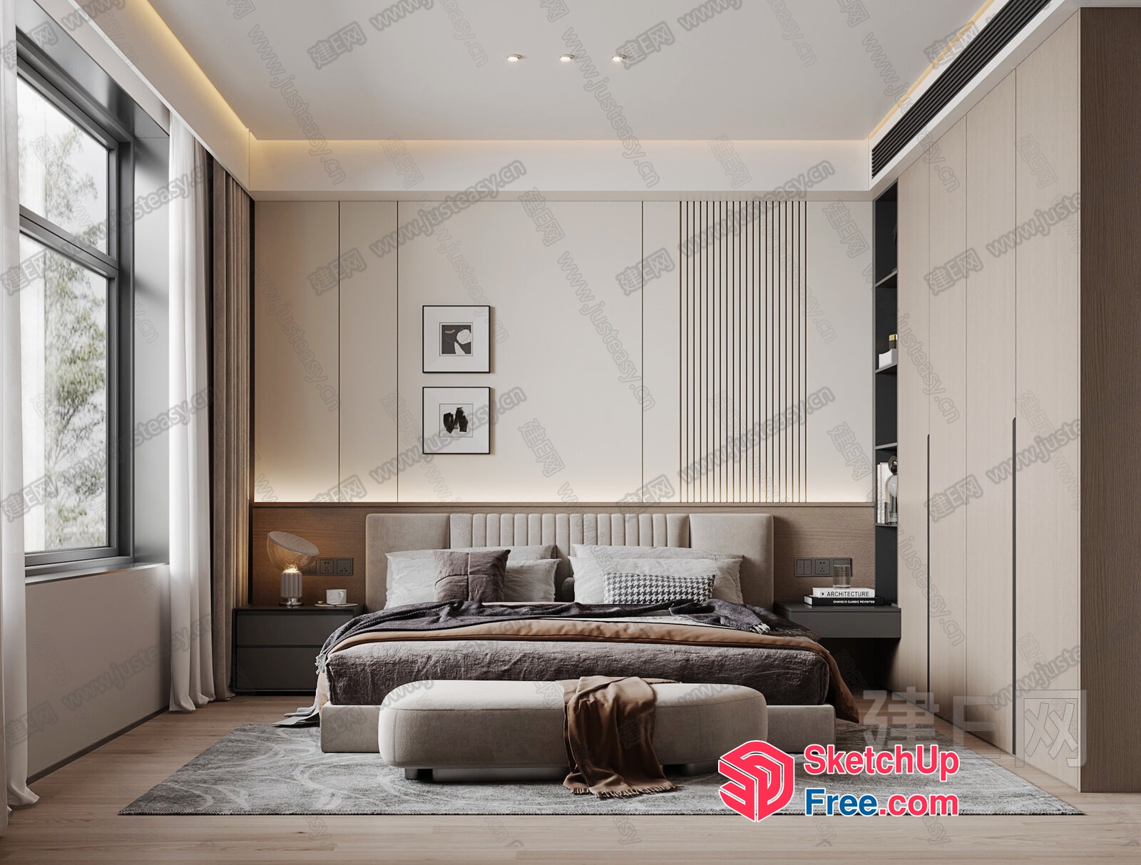 Modern Bedroom With Neutral Tones And Natural Light 3D SketchUp File