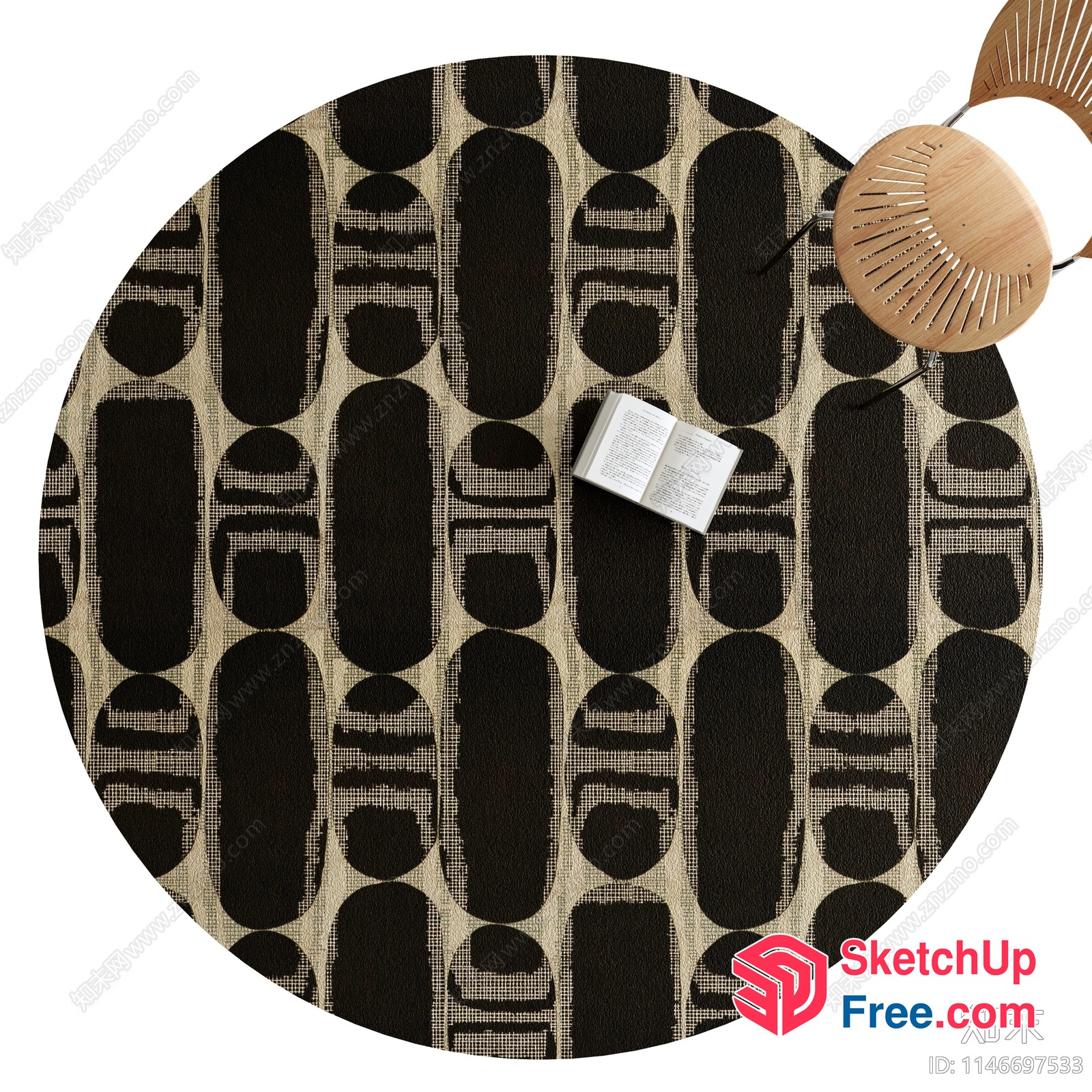 Patterned Round Rug With Book And Chairs 3D SketchUp File