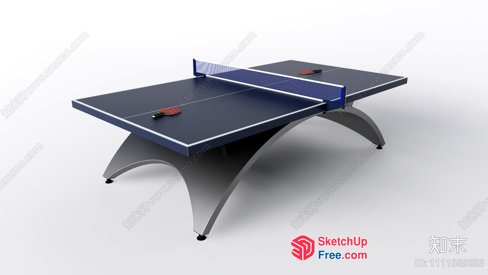 Table Tennis Table With Rackets And Net 3D SketchUp File