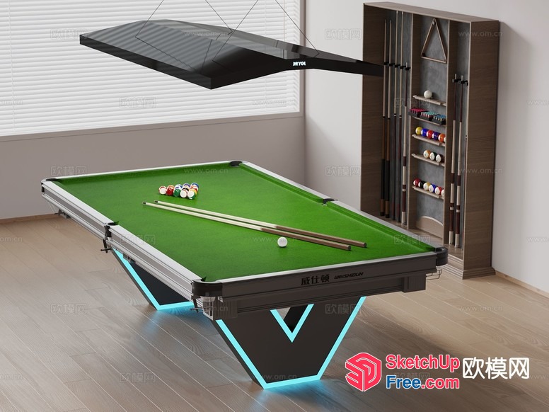 Modern Pool Table With Led Lighting And Storage 3D SketchUp File