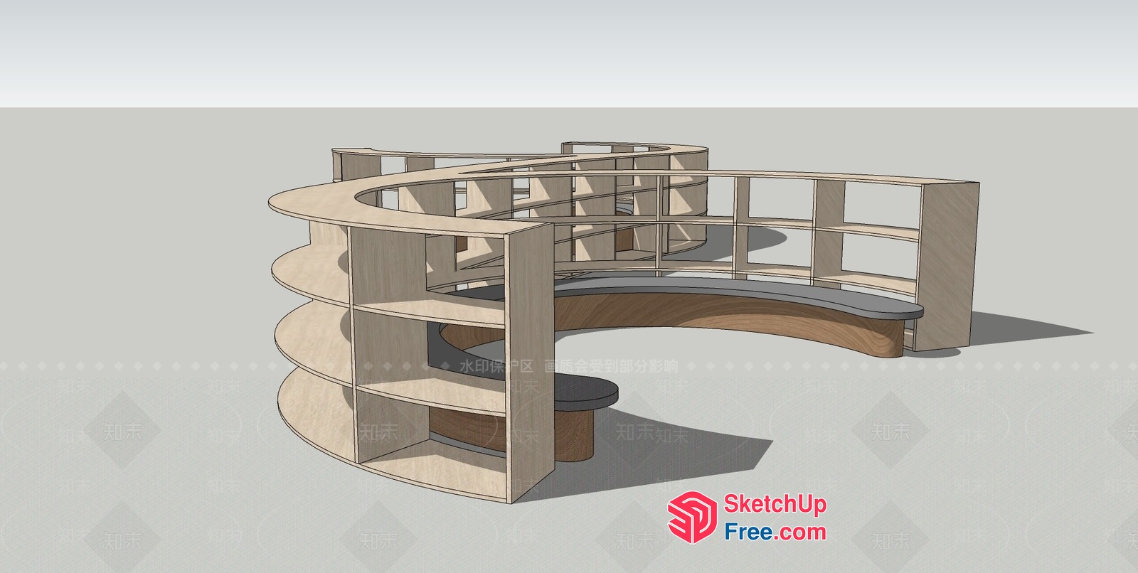 Modern Curved Staircase With Built-In Shelves 3D SketchUp File