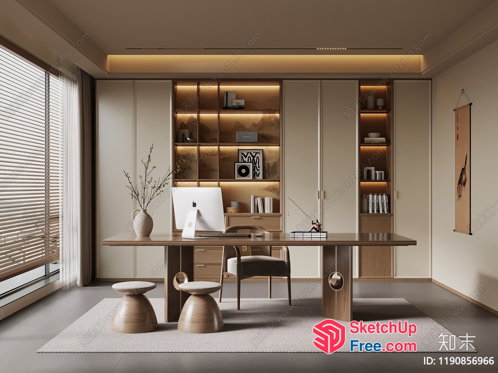 Modern Minimalist Japanese-Inspired Home Office 3D SketchUp File