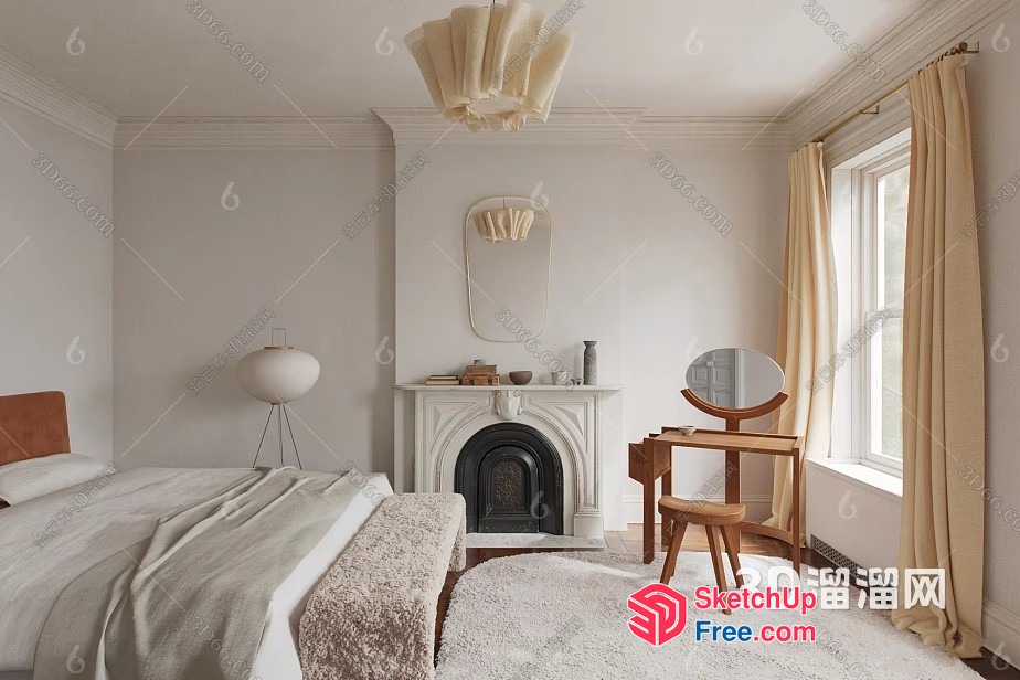 Minimalist Creamy Style Bedroom 3D SketchUp File