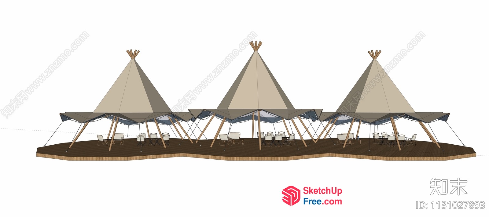 Outdoor Teepee Tents And Chairs 3D SketchUp File