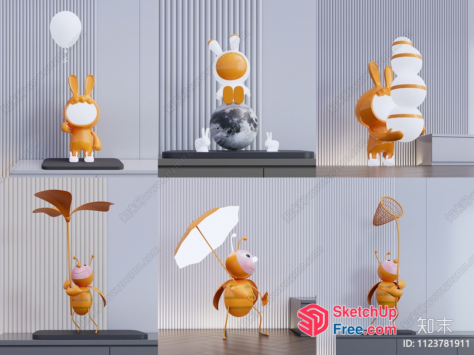 Cartoon Bunny And Bee Decorations In Modern Interior 3D SketchUp File